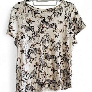 Anthropologie Padua Safari T-Shirt Women's L Animal Print Artsy